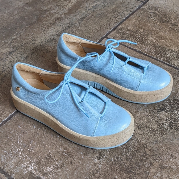 Made In Peru Ego Leather Platform Lace Up Sneaker Shoes Size 5.5/6 Blue - Picture 3 of 15